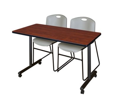 Regency Kobe 48 x 24 in. Mobile T-Base Training Table & 2 Grey Zeng Stack Chairs