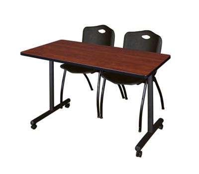 Regency Kobe 48 x 24 in. Mobile T-Base Training Table & 2 Black M Stack  Chairs