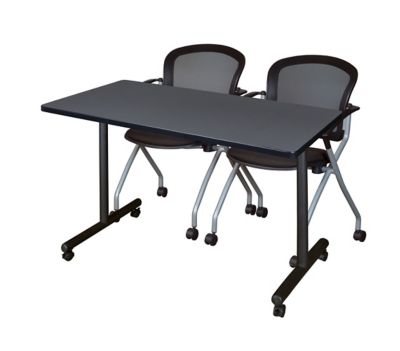 Regency Kobe 48 x 24 in. Mobile T-Base Training Table & 2 Cadence Nesting Chairs