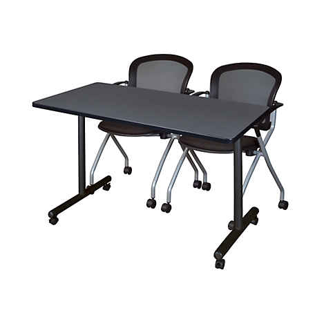 Regency Kobe 48 x 24 in. Mobile T-Base Training Table & 2 Cadence Nesting Chairs