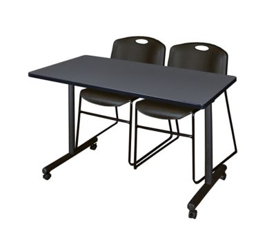 Regency Kobe 48 x 24 in. Mobile T-Base Training Table & 2 Black Zeng Stack Chairs -  MKTRCC4824GY44BK