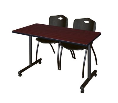 Regency Kobe 48 x 24 in. Mobile T-Base Training Table &  2 Black M Stack Chairs