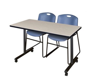 Regency Kobe 48 x 24 in. Mobile T-Base Training Table & 2 Blue Zeng Stack Chairs -  MKTRCC4824PL44BE