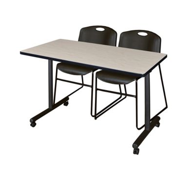 Regency Kobe  48 x 24 in. Mobile T-Base Training Table & 2 Black Zeng Stack Chairs