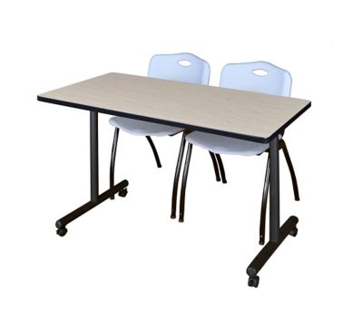 Regency Kobe  48 x 24 in. Mobile T-Base Training Table & 2 Grey M Stack Chairs