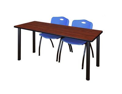 Regency Kee 60 x 24 in. Training Table Top with Black Legs & 2 Blue M Stack Chairs