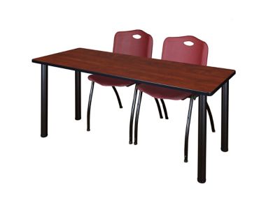 Regency Kee Training Table with 2 M Stack Chairs, 60 in. x 24 in., Black/Burgundy
