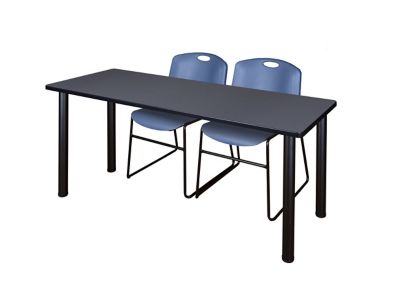 Regency Kee 60 x 24 in. Training Table Top with Black Legs & 2 Blue Zeng Chairs