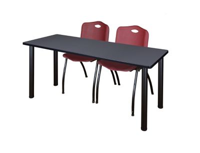 Regency Kee 60 x 24 in. Training Table Top with Black Legs & 2 Burgundy M Stack Chairs