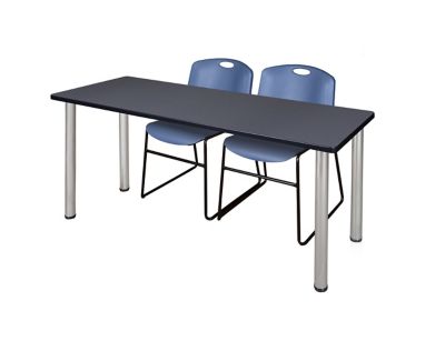 Regency Kee 60 x 24 in. Training Table Top with Chrome Legs & 2 Blue Zeng Chairs