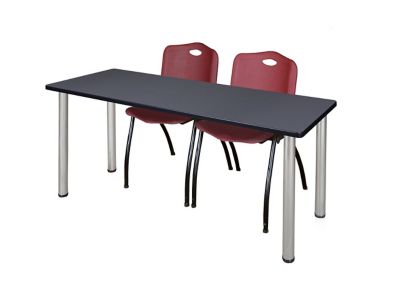 Regency Kee 60 x 24 in. Training Table Top with Chrome Legs & 2 Burgundy M Stack Chairs