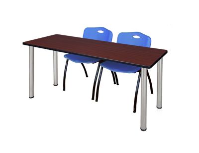 Regency Kee Training Table with 2 M Stack Chairs, 60 in. x 24 in., Chrome/Blue