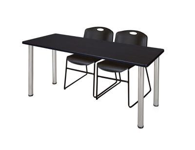 Regency Kee 60 x 24 in. Training Table Top with Chrome Legs & 2 Black Zeng Chairs
