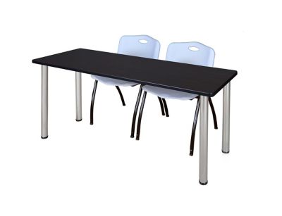 Regency Kee 60 x 24 in. Training Table Top with Chrome Legs & 2 Grey M Stack Chairs