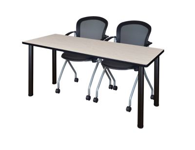 Regency Kee Training Table with 2 Cadence Nesting Chairs, 60 in. x 24 in., Black