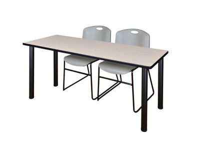 Regency Kee 60 x 24 in. Training Table Top with Black Legs & 2 Grey Zeng Chairs