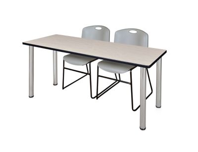Regency Kee 60 x 24 in. Training Table Top with Chrome Legs & 2 Grey Zeng Chairs