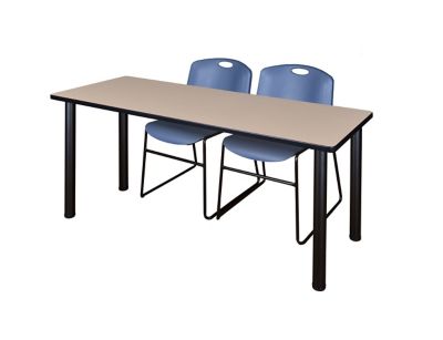 Regency Kee Training Table with 2 Zeng Chairs, 66 in. x 24 in., Black/Blue