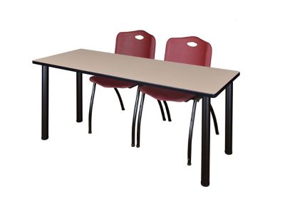 Regency Kee 66 x 24 in. Training Table Top with Black Legs & 2 Burgundy M Stack Chairs