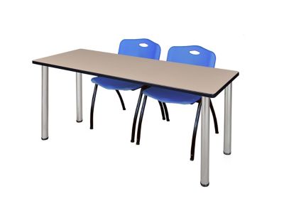 Regency Kee Training Table with 2 M Stack Chairs, 66 in. x 24 in., Chrome/Blue