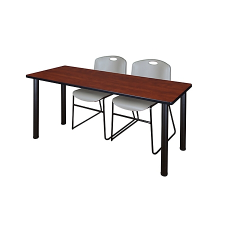 Regency Kee 66 x 24 in. Training Table Top with Black Legs & 2 Grey Zeng Chairs