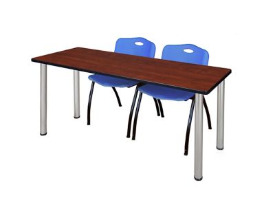 Image showing  Kee Training Table with 2 M Stack Chairs, 66 in. x 24 in., Chrome/Blue