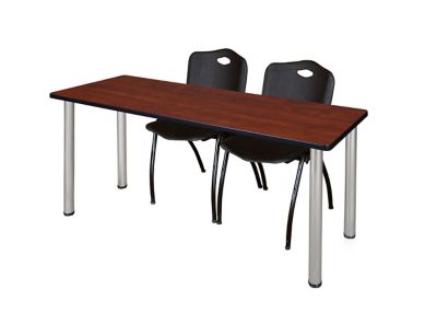 Image showing  Kee Training Table with 2 M Stack Chairs, 66 in. x 24 in., Chrome/Black