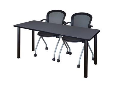 Regency Kee 66 x 24 in. Training Table Top with Black Legs & 2 Cadence Nesting Chairs