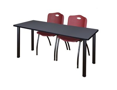 Regency Kee 66 x 24 in. Training Table Top with Black Legs & 2 Burgundy M Stack Chairs