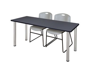 Regency Kee 66 x 24 in. Training Table Top with Chrome Legs & 2 Grey Zeng Chairs