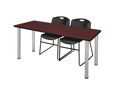 Regency Kee 66 x 24 in. Training Table Top with Chrome Legs & 2 Black Zeng Chairs