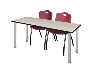 Regency Kee 66 x 24 in. Training Table Top with Chrome Legs & 2 Burgundy M Stack Chairs