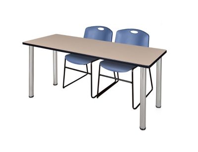 Regency Kee Training Table with 2 Zeng Chairs, 72 in. x 24 in., Chrome/Blue