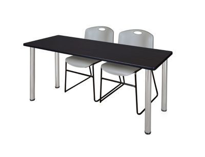 Regency Kee 72 x 24 in. Training Table Top with Chrome Legs & 2 Grey Zeng Chairs