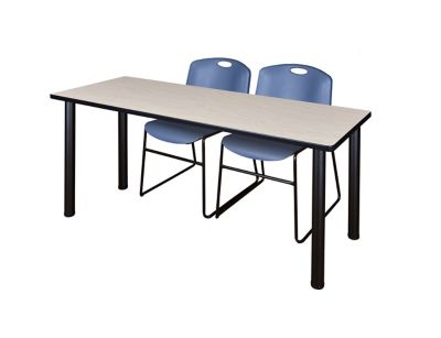 Regency Kee Training Table with 2 Zeng Chairs, 72 in. x 24 in., Black/Blue