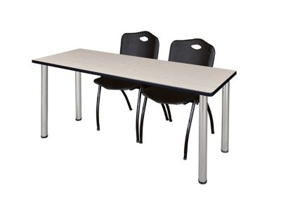 Regency Kee 72 x 24 in. Training Table Top with Chrome Legs & 2 Black M Stack Chairs