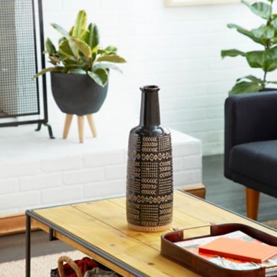 Image showing  Black Porcelain Eclectic Vase, 6 in. x 6 in. x 18 in.