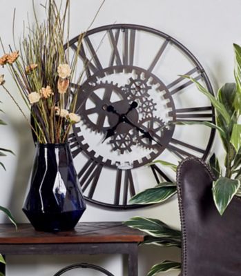 Harper & Willow Metal Gear Wall Clock, 32 in. x 2 in. x 32 in., Black