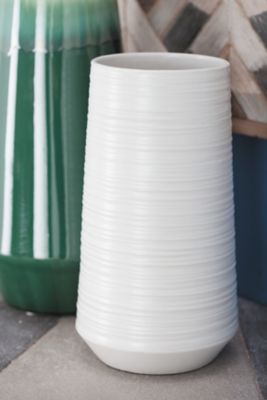 Harper & Willow Porcelain Contemporary Vase, 6 in. x 6 in. x 12 in., Silver