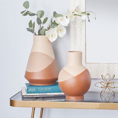 Harper & Willow 2 pc. Tan Ceramic Modern Vase Set, 12 in., 11 in.