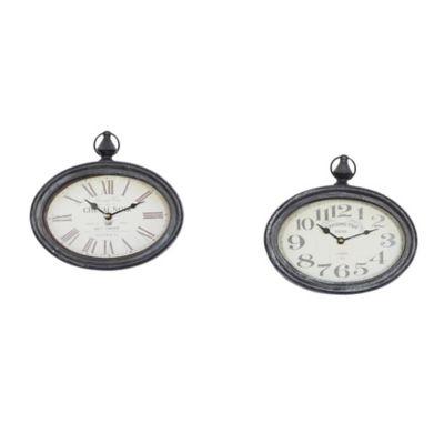 Image showing  Oval Metal Vintage Wall Clock, 2 pc., Cream