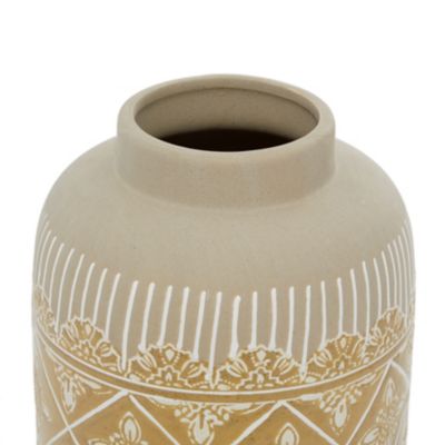 Image showing  2 pc. Beige Ceramic Bohemian Vase Set, 9 in., 11 in.