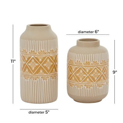 Image showing 6 th Harper & Willow 2 pc. Beige Ceramic Bohemian Vase Set, 9 in., 11 in.