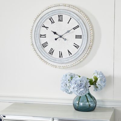 Harper & Willow White Wood Farmhouse Vintage Wall Clock, 22 in. x 1 in. x 22 in.