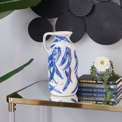 Harper & Willow Blue Ceramic Contemporary Vase, 7 in. x 6 in. x 13 in.
