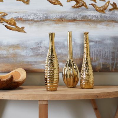 Harper & Willow Ceramic Glam Vase Set, Gold, 3 pc.