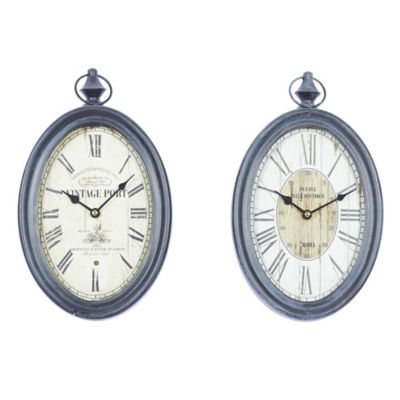 Image showing  Oval Metal Vintage Wall Clock, 42 in., Black, 2-Pack