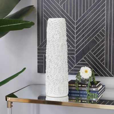 Harper & Willow Ceramic Embossed Floral Vase, 20.65 in., White