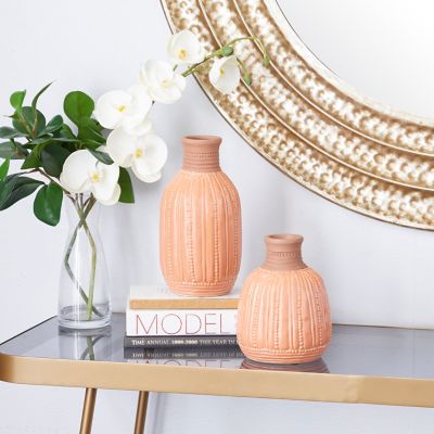 Harper & Willow 2 pc. Peach Ceramic Modern Vase Set, 9 in., 7 in.