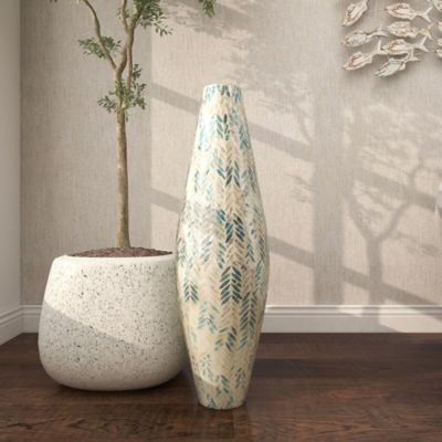 Harper & Willow Mother of Pearl Handmade Tall Mosaic Vase, 10 in. x 10 in. x 33 in., White/Blue